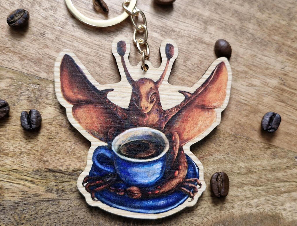 Espresso Dragon wooden keychain
